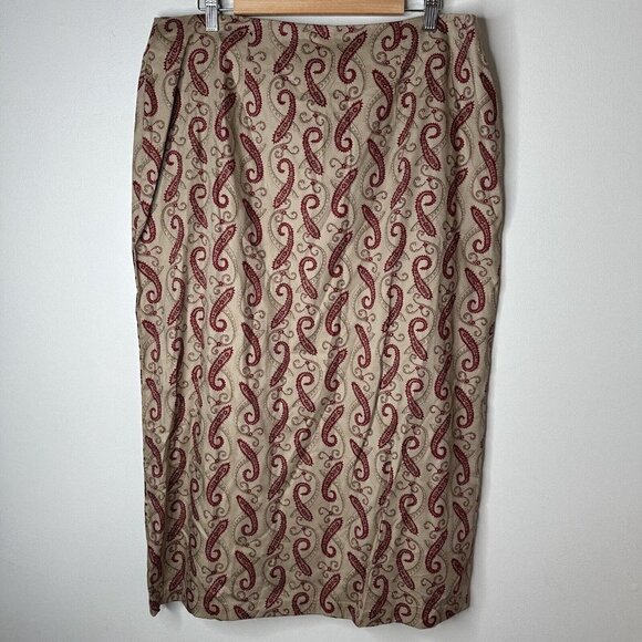 Woolrich Boho Gypsy Vintage Paisley Button Side Faux Wrap Long MIDI Skirt Sz 18 - Picture 5 of 10
